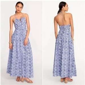 J. Crew Collection Anguilla Halter Maxi Dress Blue Floral